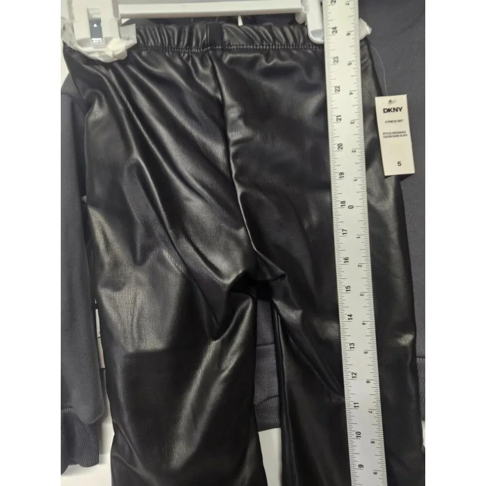 DKNY Girls S- 5‎ 2Pc Outfit, Sparkling Stone Logo Sweatshirt, Black Flared Pants